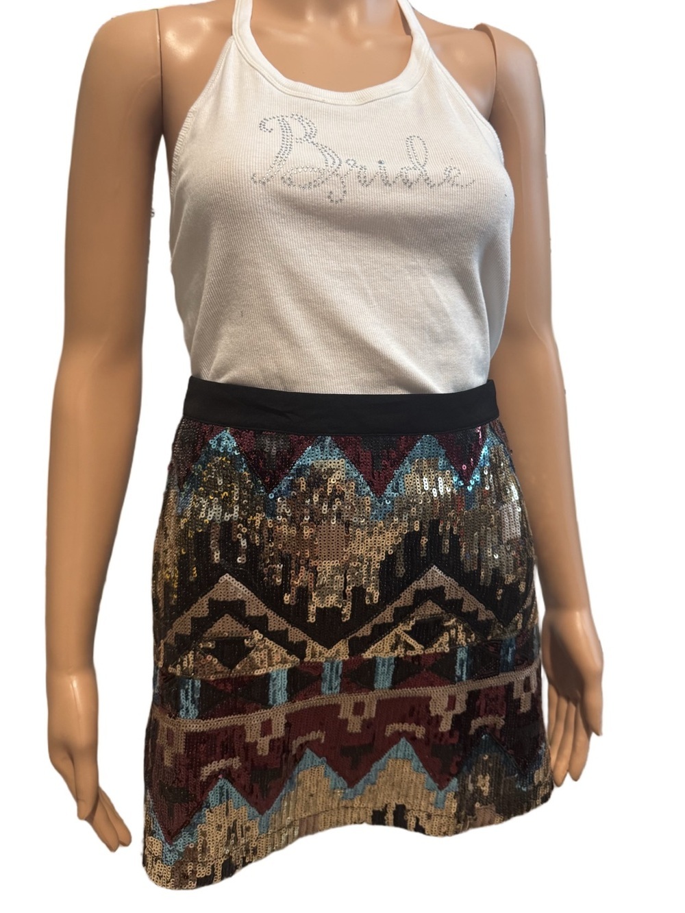 Sequin Tribal-Pattern Mini Skirt - Metallic Multi by Indree Blue